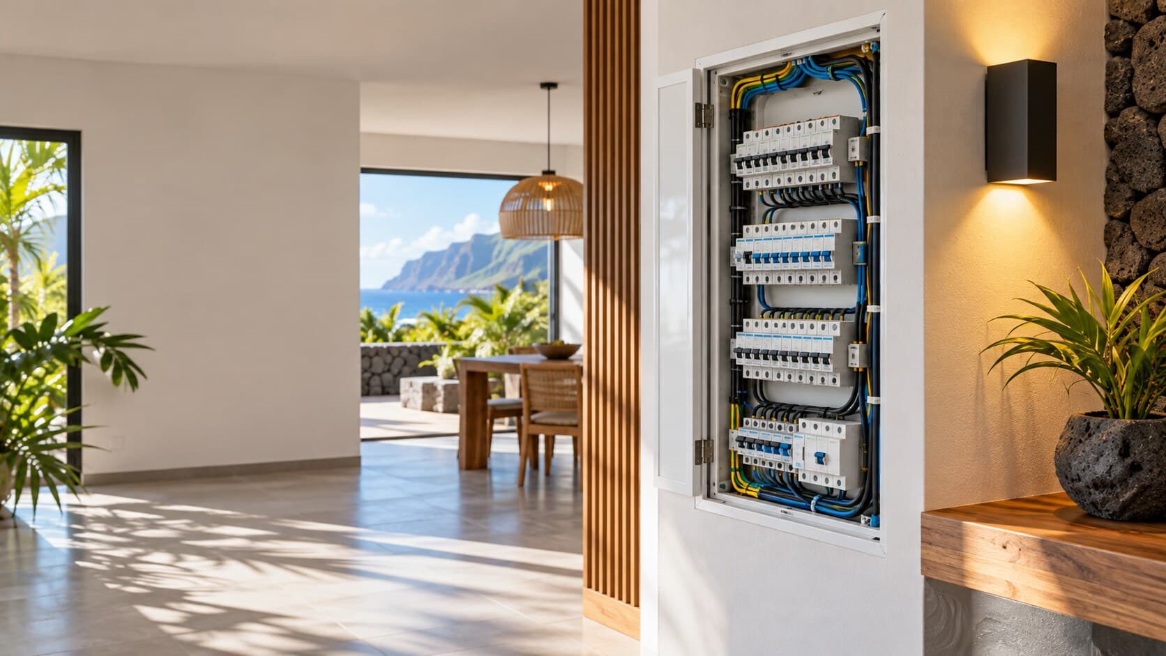 Installation électrique soignée dans un intérieur moderne
